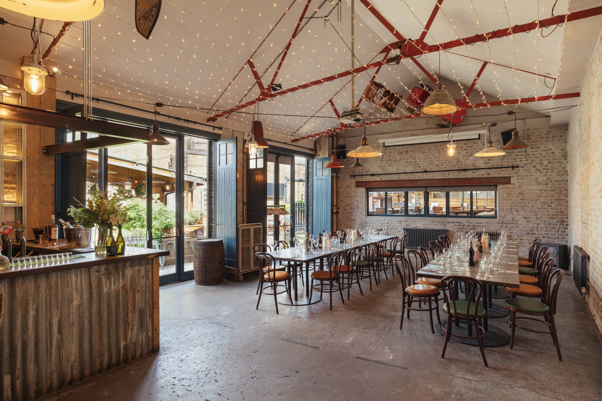 Private event space set up for dining